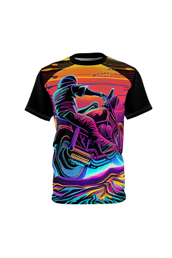 1970's Retro Neon Lights Classic Motorcycle T-Shirt (S-3XL)