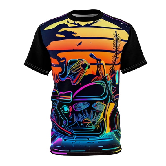 1970's Retro Neon Lights Classic Motorcycle T-Shirt (S-3XL)
