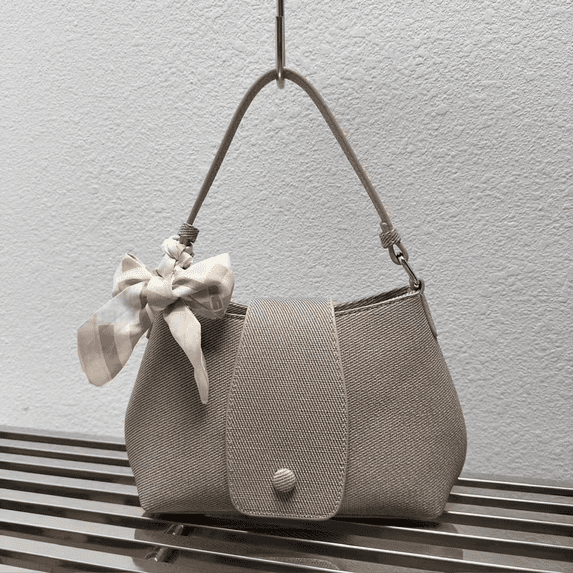Women's Fabric Bow Top Handle Handbag,oak color