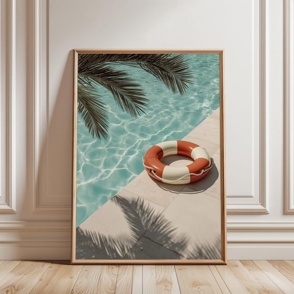 1970S Pool Print Retro Palm Tree & Buoy Wall Art