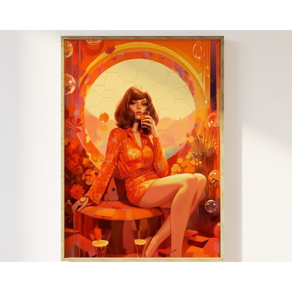 1970S Style Woman At A Party 70S Aesthetic Poster, Fashion Female ...
