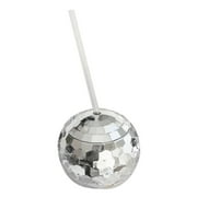 1970s Disco Ball Cups 19 oz Drink Tumbler with Straw, Silver, 4-Pack, for Metallic Shiny Foil Colored Graduation Anniversary Bachelorette Birthday Disco Cups For Party