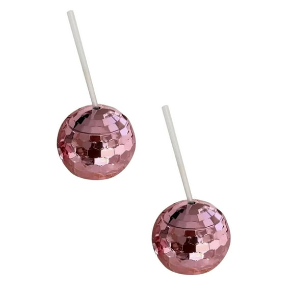 1970s Disco Ball Cups Drink Tumbler with Straw, pink, 2-Pack, for Metallic Shiny Foil Colored Graduation Anniversary Bachelorette Birthday Disco Cups For Party