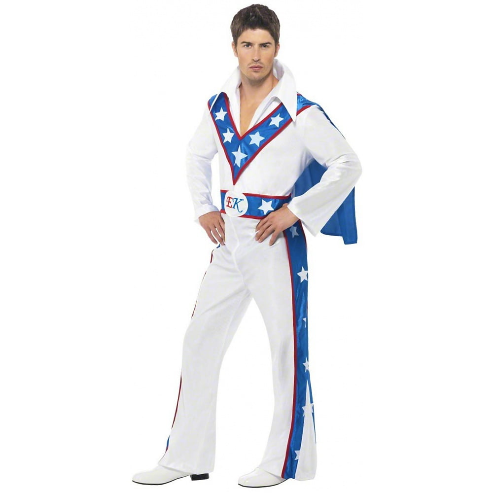 1970s Evel Knievel Daredevil Costume Adult White Blue Jumpsuit 1970s Evel Knievel Daredevil Costume Adult White Blue Jumpsuit