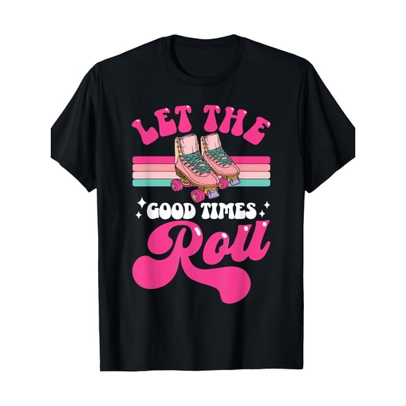 1970s Retro 'Let The Good Times Roll' Cool Roller Skating T-Shirt - 220g, 100% Cotton, Short Sleeve, Round Neck