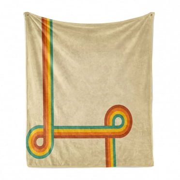 1970s Soft Flannel Fleece Blanket, Geometric Style Swirled Lines Pattern with Colorful Design on Beige Toned Background, Cozy Plush for Indoor and Outdoor Use, 50" x 60", Multicolor, by Ambesonne