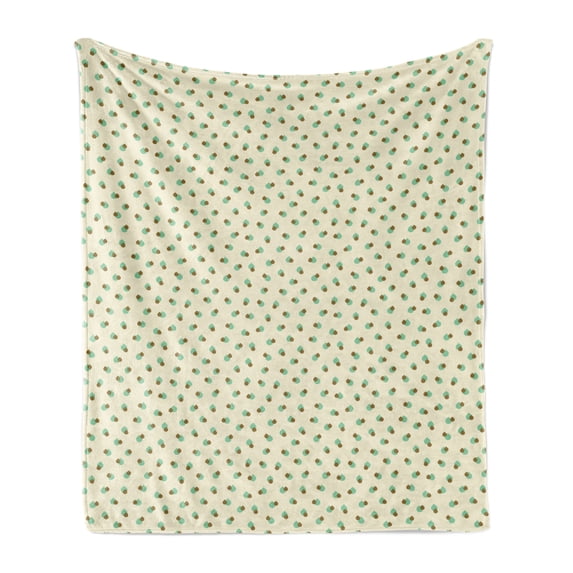 1970s Soft Flannel Fleece Blanket, Raindrop Shapes Pattern with Pale Toned Beige Background Classical Design, Cozy Plush for Indoor and Outdoor Use, 50" x 60", Green Brown and Beige, by Ambesonne
