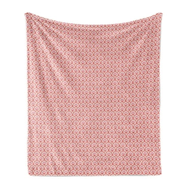 1970s Soft Flannel Fleece Blanket, Retro Style Floral Elements with Scale Design Pastel Colored Composition, Cozy Plush for Indoor and Outdoor Use, 50" x 60", Pale Pink Coral Ivory, by Ambesonne
