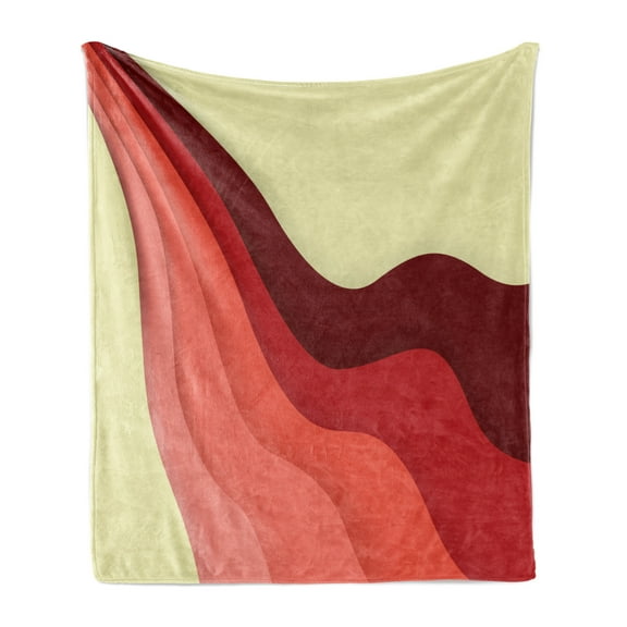 1970s Soft Flannel Fleece Throw Blanket, Abstract Color Wave Design Diagonal Alignment on Cream Background, Cozy Plush for Indoor and Outdoor Use, 70" x 90", Cream Vermilion, by Ambesonne
