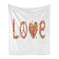 thumbnail image 1 of 1970s Soft Flannel Fleece Throw Blanket, Hippie Print with Colorful Spring Flowers Peace Sign Retro Social Movement Theme, Cozy Plush for Indoor and Outdoor Use, 70" x 90", Multicolor, by Ambesonne, 1 of 5