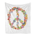 thumbnail image 1 of 1970s Soft Flannel Fleece Throw Blanket, Peace Designed from Colorful Flower Blooms and Rainbow Stripes Spring Season, Cozy Plush for Indoor and Outdoor Use, 70" x 90", Multicolor, by Ambesonne, 1 of 5