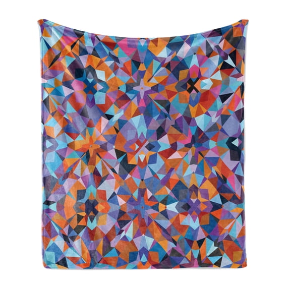 1970s Soft Flannel Fleece Throw Blanket, Polygonal Composition with Angular Triangle Motifs Colorful Geometric Elements, Cozy Plush for Indoor and Outdoor Use, 50" x 70", Multicolor, by Ambesonne