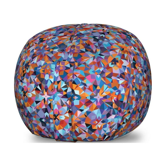 1970s Storage Toy Bag Chair, Polygonal Composition with Angular Triangle Motifs Colorful Geometric Elements, Stuffed Animal Organizer Washable Bag, Large Size, Multicolor, by Ambesonne