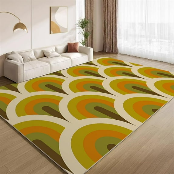 1970s Style Mid Century Area Rugs 5x8 Rug Retro 70s 80s Boho Arch Indoor Rugs Orange Green Personalized Aesthetic Washable Carpet for Living Room Bedroom Study Office