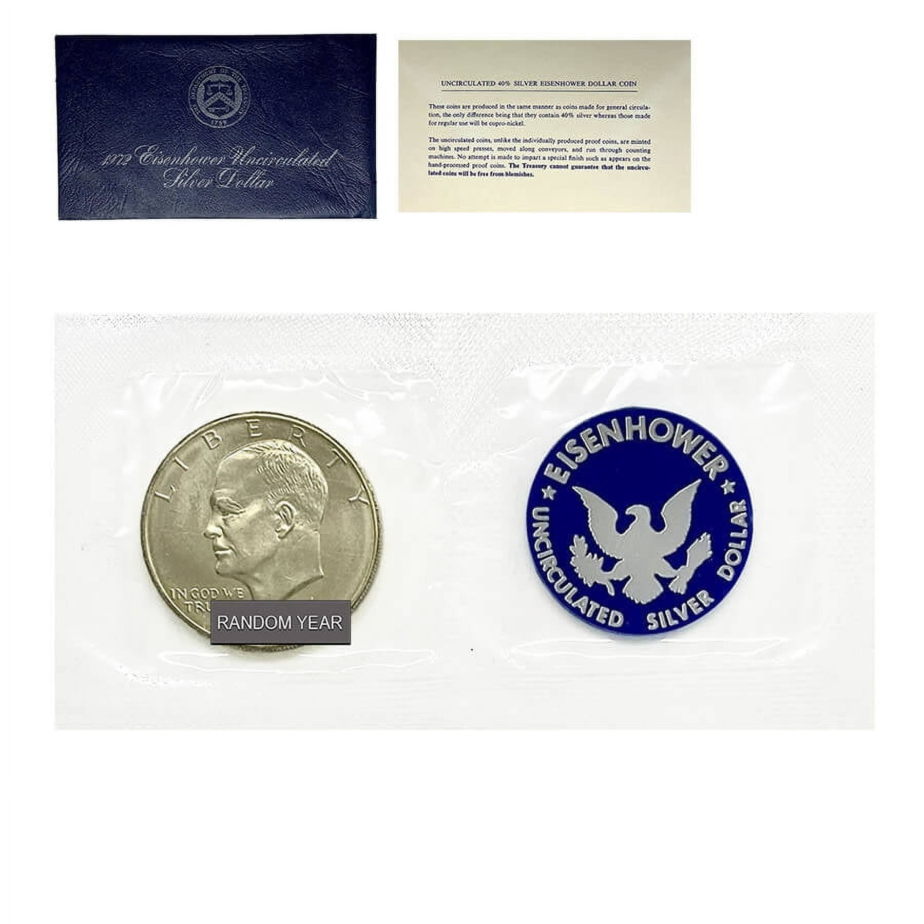 【P13531】WISH IN BLUE 1971-1974 Eisenhower Dollar 40% Silver BU (Blue Mint Envelope