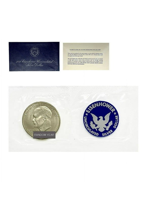 1971-1974 Eisenhower Dollar 40% Silver BU (Blue Mint Envelope, Soft Pack)