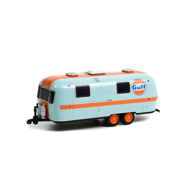1971 Airstream Double-Axle Land Yacht Safari Custom Travel Trailer, Light Blue /Orange - Greenlight 34120B - 1/64 scale Diecast Car