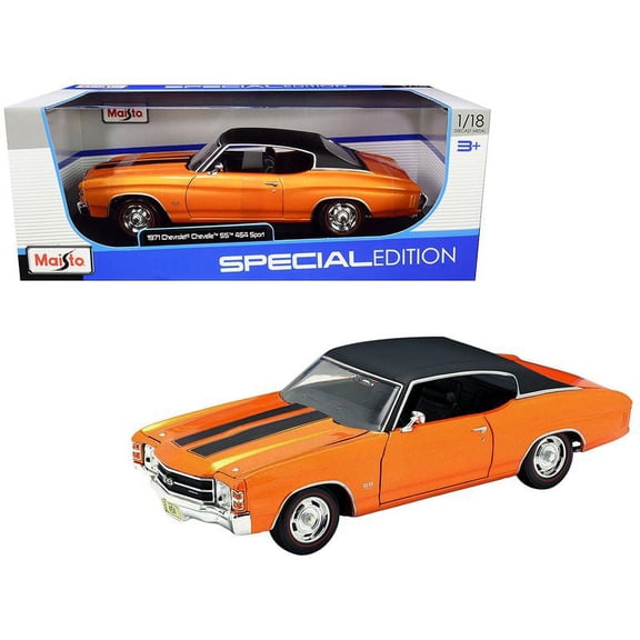 1971 Chevrolet Chevelle SS 454 Sport Metallic Orange with Black Top and Black Stripes 1/18 Diecast Model Car by Maisto