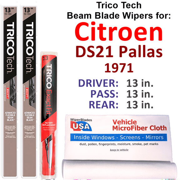 1971 Citroen DS21 Pallas Beam Blade Wipers (Set of 3) w/Rear Wiper