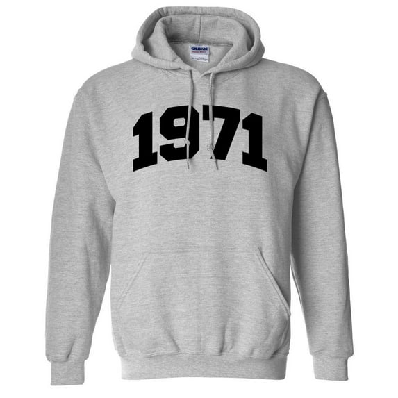 1971 College Style Hoodie Sweatshirt Unisex Large Grey