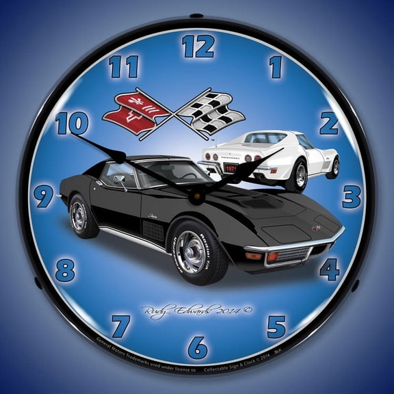 1971 Corvette Stingray (Black) Wall Clock, Lighted