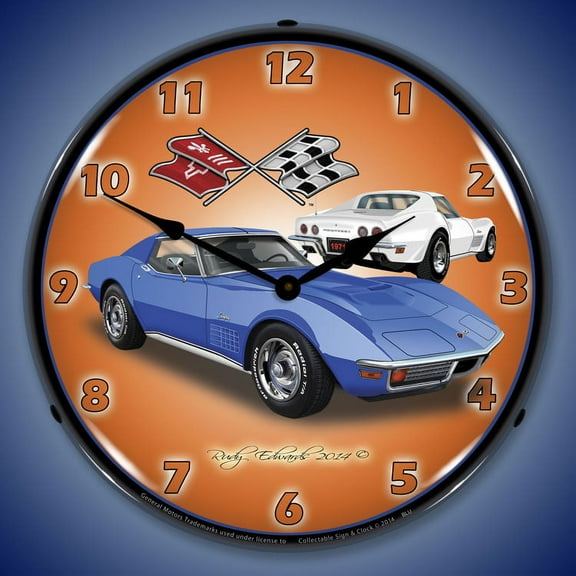 1971 Corvette Stingray (Blue) Wall Clock, Lighted