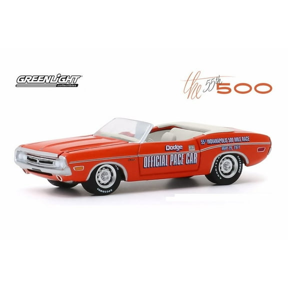 1971 Dodge Challenger Convertible, 55th Indianapolis 500 Mile Race Dodge Official Pace Car - Greenlight 30144/48 - 1/64 scale Diecast Model Toy Car