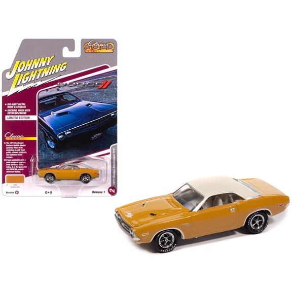 1971 Dodge Challenger R/T Butterscotch with White Top and Interior 1/64 Diecast Model Car by Johnny Lightning