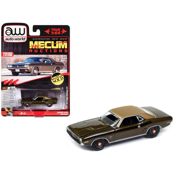 1971 Dodge Challenger R/T Dark Gold Metallic with Gold Vinyl Roof "Mecum Auctions" 1/64 Diecast Model Car by Auto World