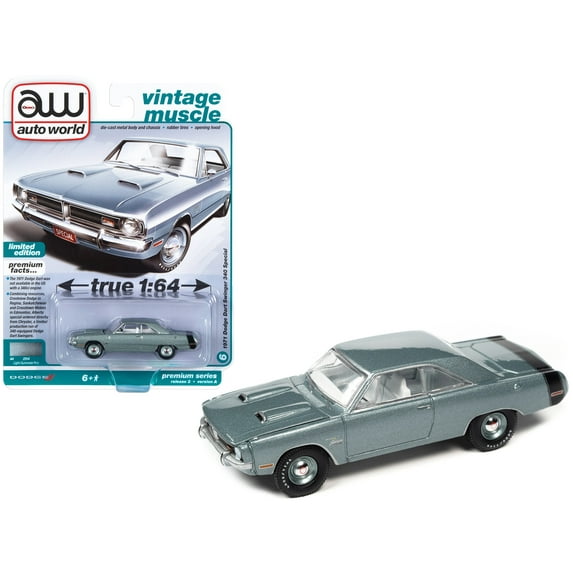 1971 Dodge Dart Swinger 340 Special Light Gunmetal Gray Metallic with Black Tail Stripe "Vintage Muscle" Limited Edition 1/64 Diecast Model Car by Auto World