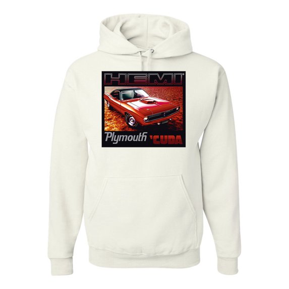 1971 Hemi Plymouth Cuda American Muscle Car | Mens Cars and Trucks Hooded Sweatshirt Graphic Hoodie, White, Small