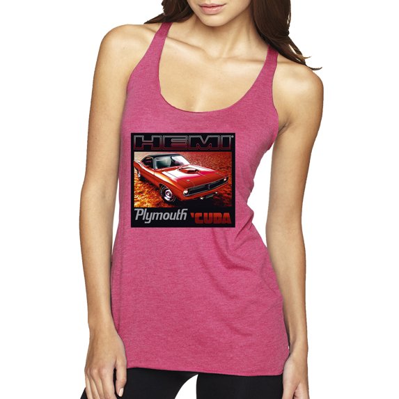 1971 Hemi Plymouth Cuda American Muscle Car | Womens Cars and Trucks Premium Tri-Blend Racerback Tank Top, Vintage Pink, Small