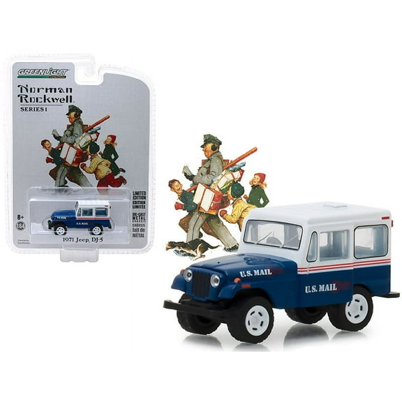 1971 Jeep DJ-5 Blue with White Top U.S. Mail 1/64 Diecast Model Car by Greenlight