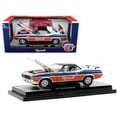 thumbnail image 1 of 1971 Plymouth Barracuda 440 Pearl White w/Blue and Red Stripes and Black Top Ltd Ed 1/24 Diecast Model Car by M2 Machines, 1 of 3