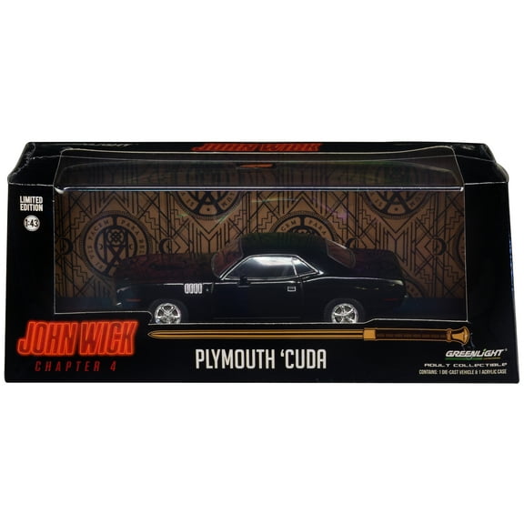 1971 Plymouth Barracuda Black "John Wick: Chapter 4" (2023) Movie "Hollywood" Series 1/43 Diecast Model Car by Greenlight