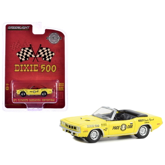 1971 Plymouth Barracuda Convertible "Dixie 500 Pace Car" Yellow "Hobby Exclusive" Series 1/64 Diecast Model Car by Greenlight