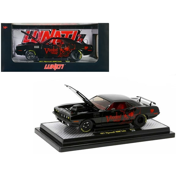 1971 Plymouth Hemi Barracuda Black Met w/Red Interior Voodoo by Lunati Ltd Ed to 6650 pcs 1/24 Diecast Model Car by M2 Machines