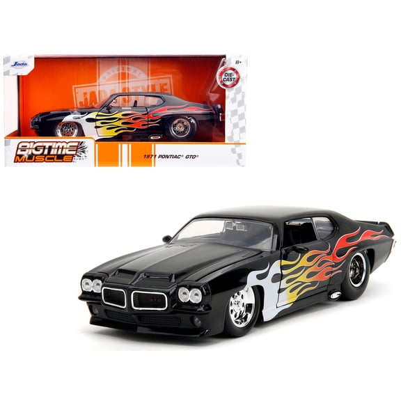 1971 Pontiac GTO Black with Flame Graphics "Bigtime Muscle" Series 1/24 Diecast Model Car by Jada