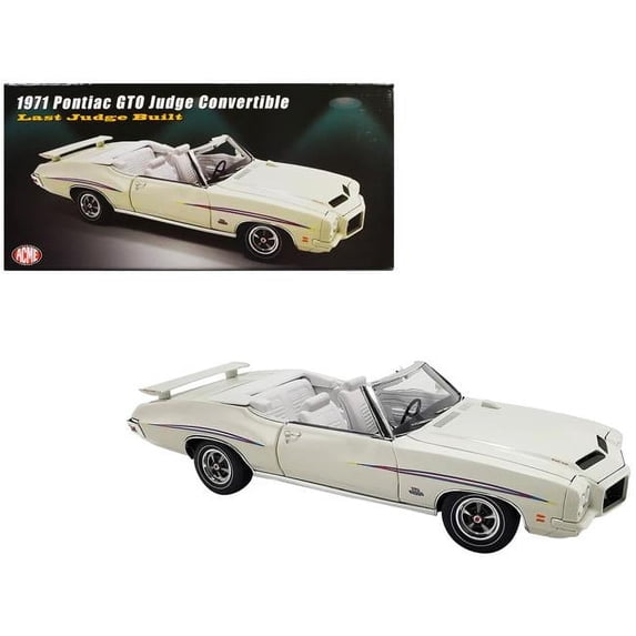 1971 Pontiac GTO Judge Convertible White with Graphics and White Interior Ltd Ed to 390 pcs 1/18 Diecast Model Car by ACME