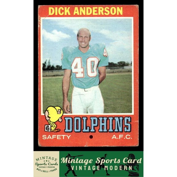 1971 Topps Dick Anderson #67 Miami Dolphins Football Card