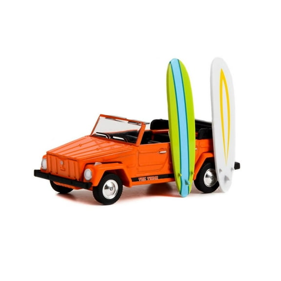 1971 Volkswagen Thing (Type 181) w/ Surfboards, Orange - Greenlight 97140C - 1/64 Scale Diecast Car