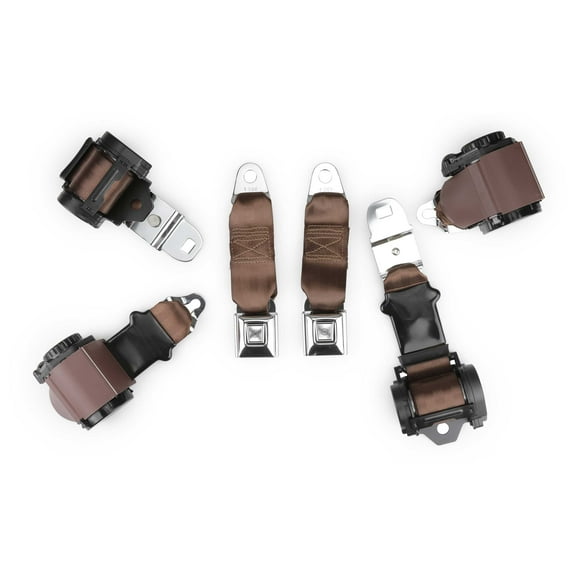 1972-1973 Corvette Dual Retractor Shoulder Seatbelt Kit PushButton Classic Brown