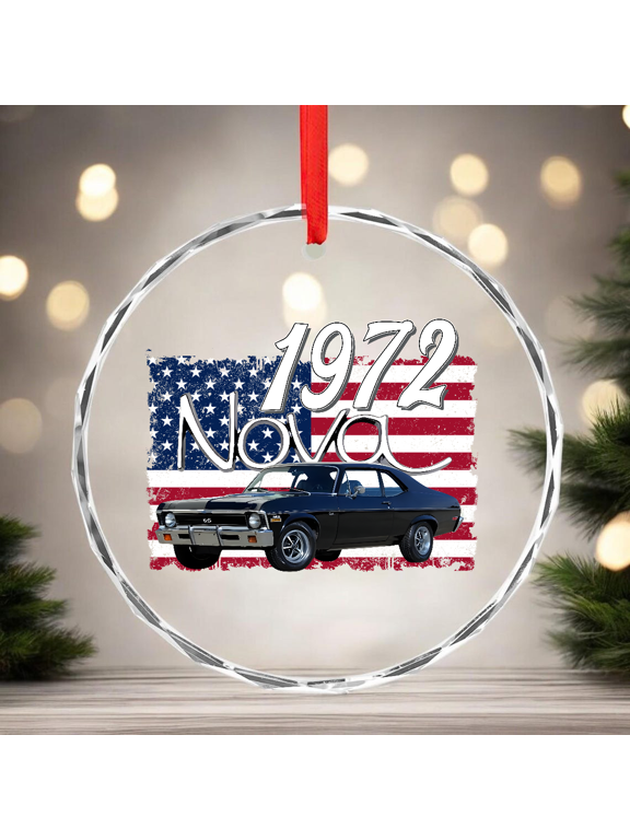 1972 72 Nova 2 Ss Classic Car Old School Muscle Blue Car CIRCLE GLASS ORNAMENT Home Decor