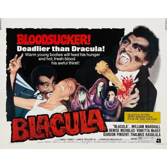 1972 Blacula Movie Poster William Marshall Vonetta Mcgee Horror UNFRAMED PAPER POSTER, Home Decor