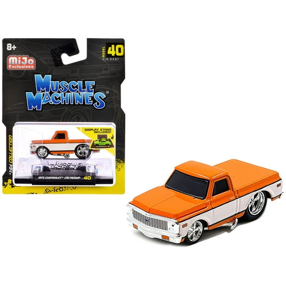 1972 Chevrolet C-10 Pickup Truck Orange and White 1/64 Diecast Model Car by Muscle Machines