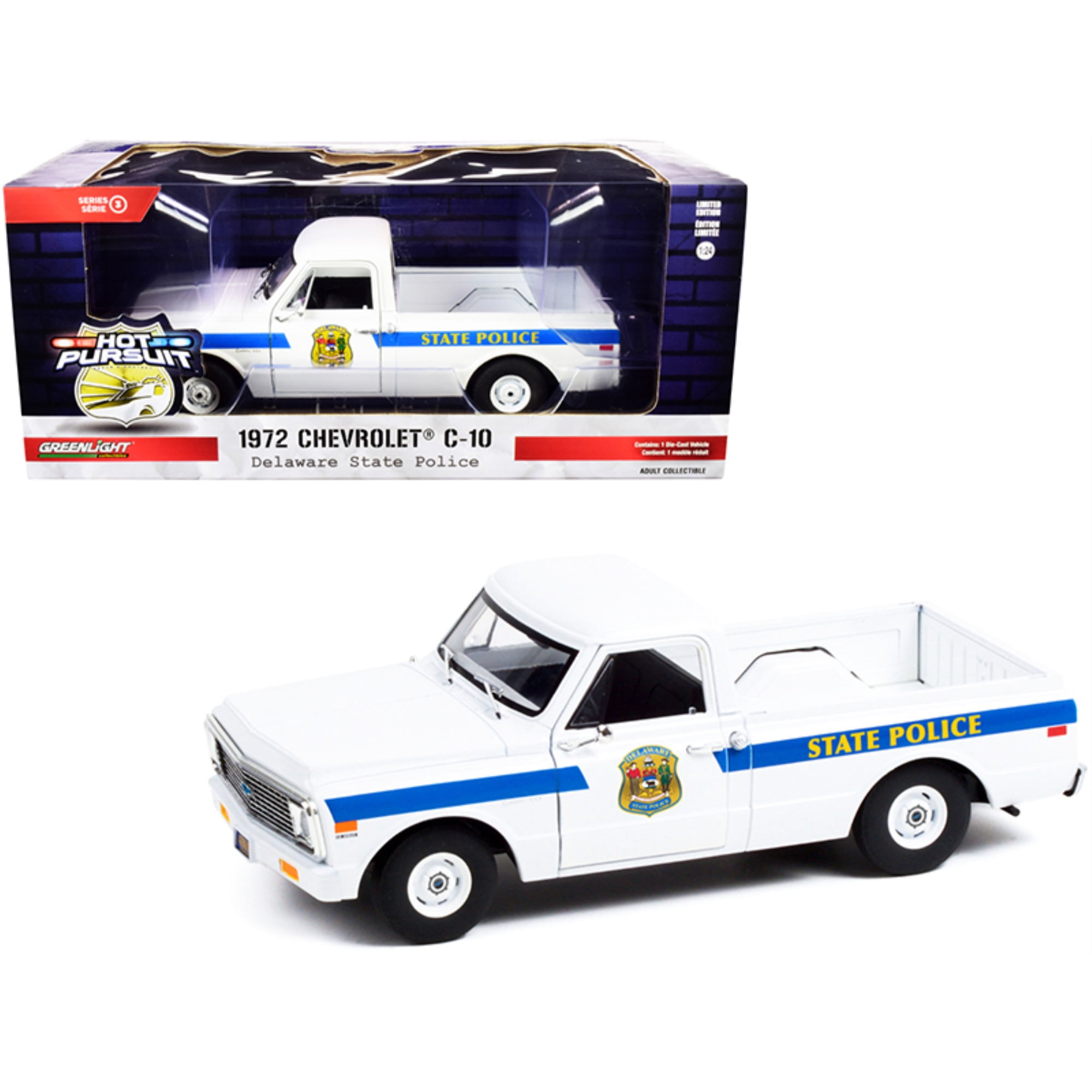 1972 シボレー C-10 - デラウェア・ステート・ポリス 1972 Chevrolet C-10 Pickup Truck White with Blue Stripes