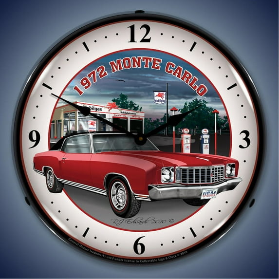1972 Chevy Monte Carlo Wall Clock, Lighted, Mobilgas