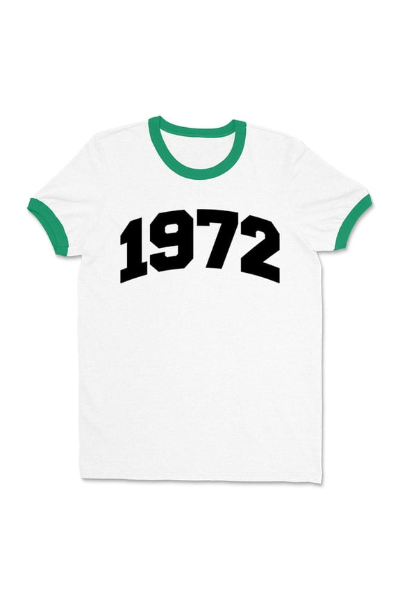 1972 College Style Ringer Tee Shirt Unisex Small White/Kelly Green