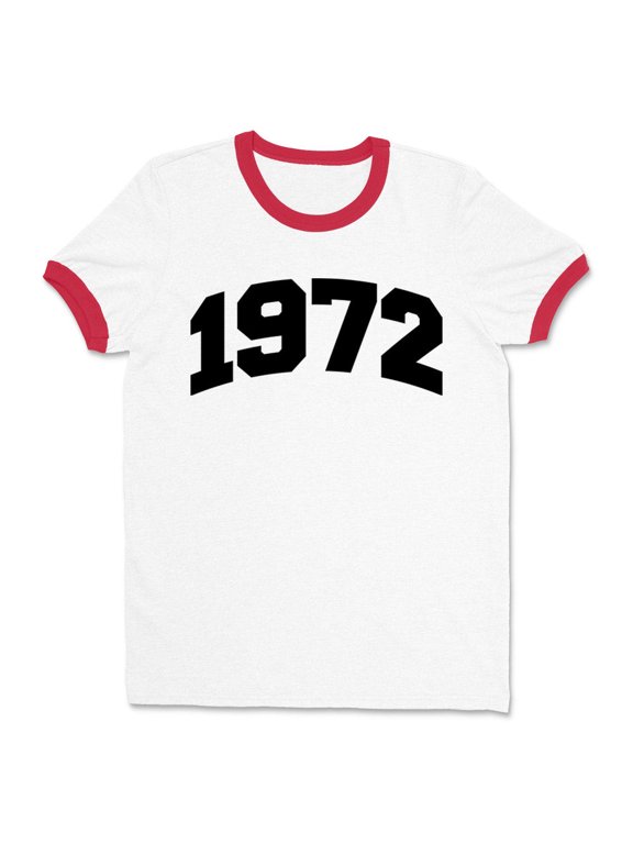 1972 College Style Ringer Tee Shirt Unisex X-Large White/Red