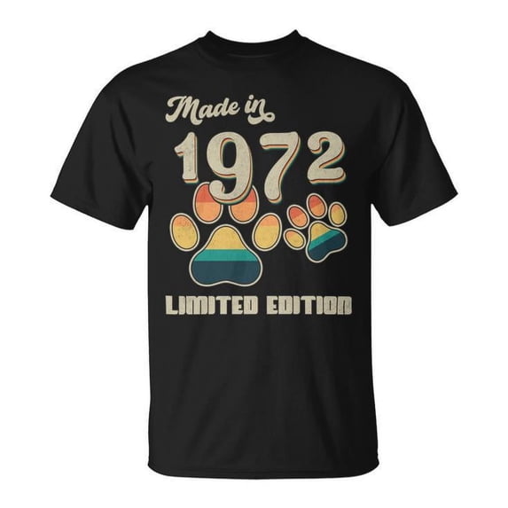 1972 Dog Paw Print Vintage T-Shirt for Men – Retro Graphic Tee, Classic 70s Style Shirt, Dog Lover Paw Print Design, Gift for Men Born in 1972, Pet Enthusiast Apparel